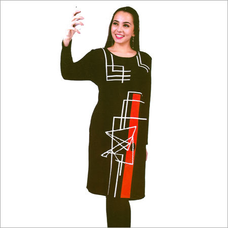 Black Ladies Round Neck Woolen Modern Kurtis