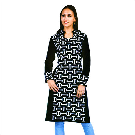 Black Ladies Printed Woolen Kurtis