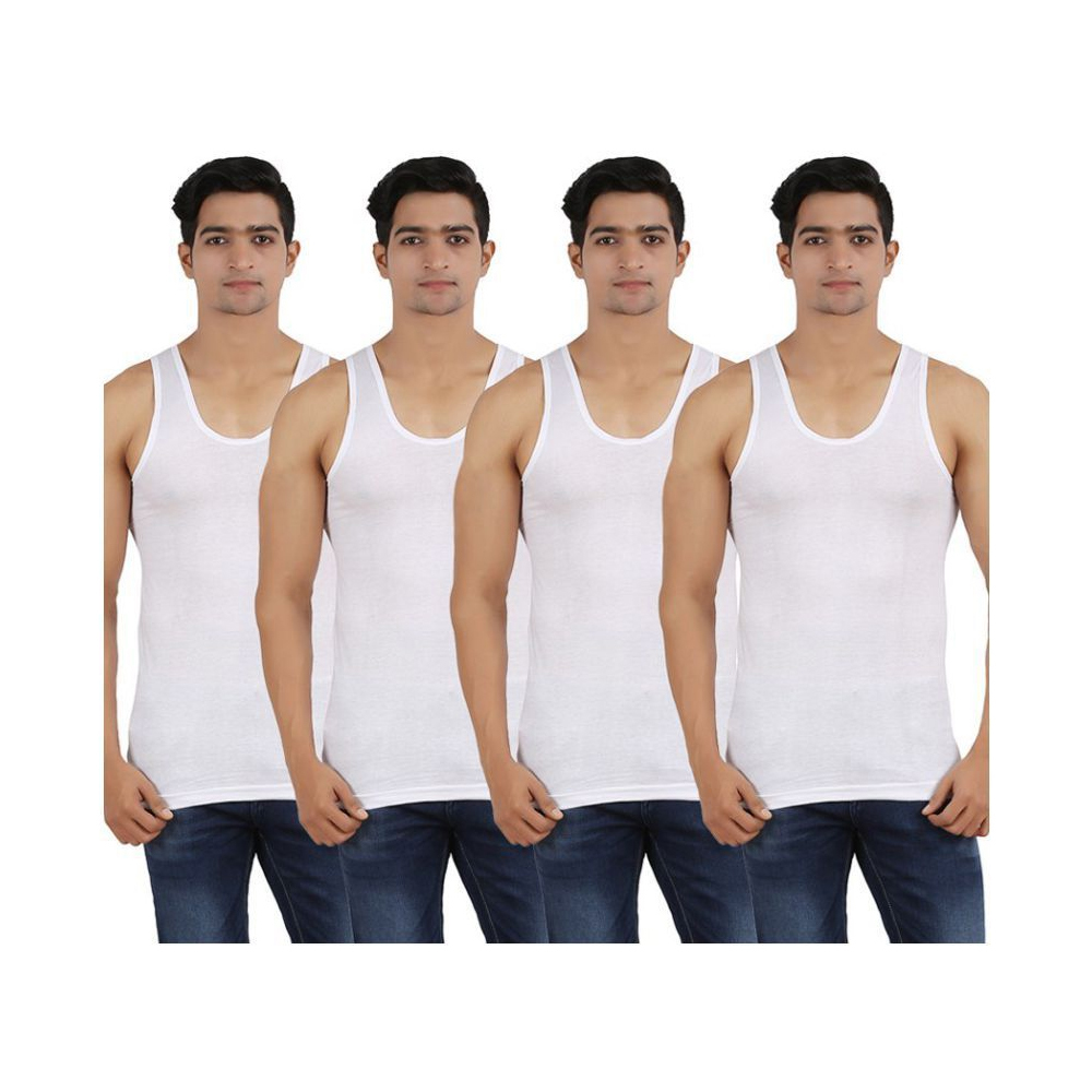 Men White Cotton Vest(Pack of 4)