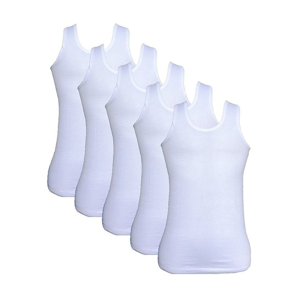 Men White Cotton Vest(Pack of 5)