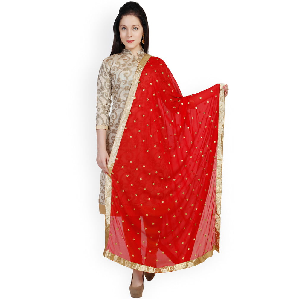 Chiffon red embroidered dupatta