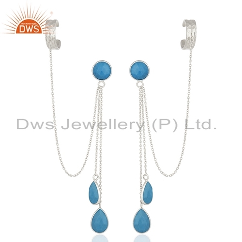 Turquoise 925 Silver Ear Cuff Earring Size: 74 X 9 Mm