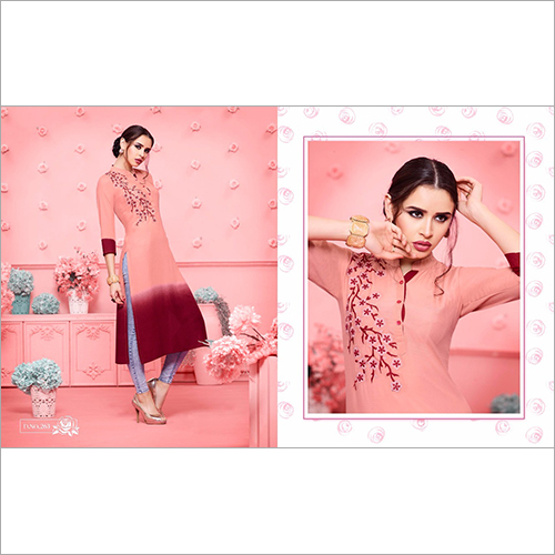 Maryam - Rayon, Knee-length, Peach | Elegant Design, Soft Fabric, Floral Embroidery, Comfortable Fit, Stylish, Versatile Style