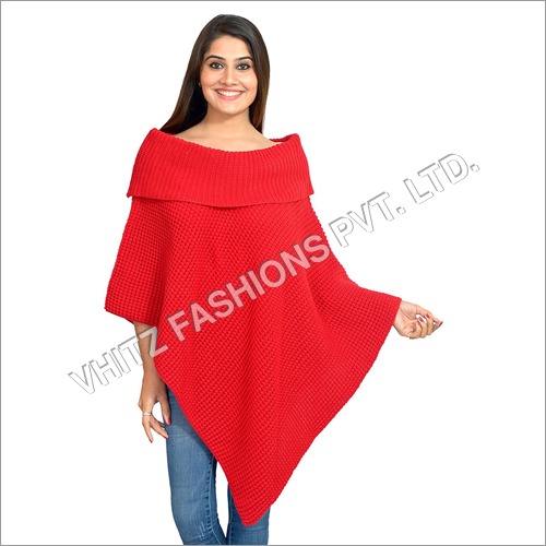 Casual Acrylic Western Wear Sleeveless Boat Neck Poncho Cape Top