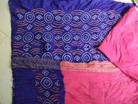 Blue and Pink Bandhej Dress Material