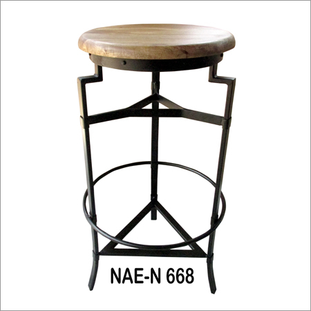 Wooden Round Top And Iron Industrial Bar Stool By NIDRAN ART EXPORTS