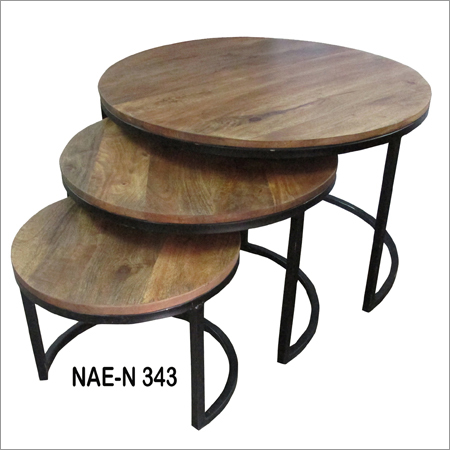 Wooden And Iron Round Tables Set Of Three By NIDRAN ART EXPORTS