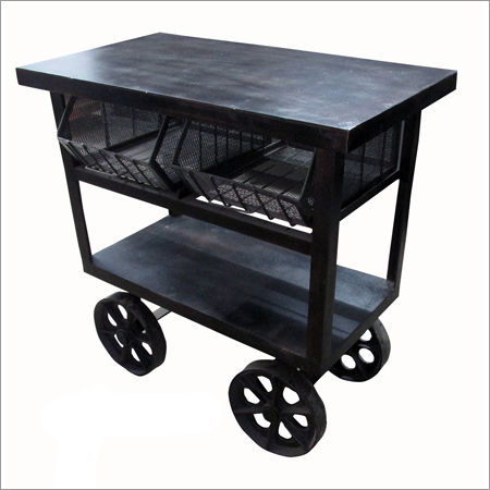 Industrial Iron Trolley Table (Black)