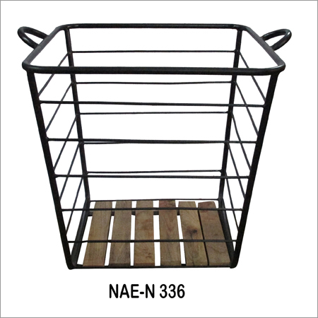 Iron And Wooden Grid basket By NIDRAN ART EXPORTS