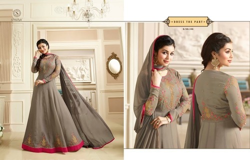 Heavy Designer Dress Material - Silk Shine Georgette Top 2.8 Mtr, Shantoon Bottom 2.6 Mtr, Naznine Dupatta 2.45 Mtr | Heavy Embroidery, Elegant Design, Party & Wedding Wear