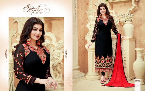 Fancy Embroidery Salwar Suit - Silk Shine Georgette Top 2.8M, Shantoon Bottom 2.6M, Naznine Dupatta 2.45M, Black | Heavy Embroidery, Elegant Design, Party & Wedding Wear