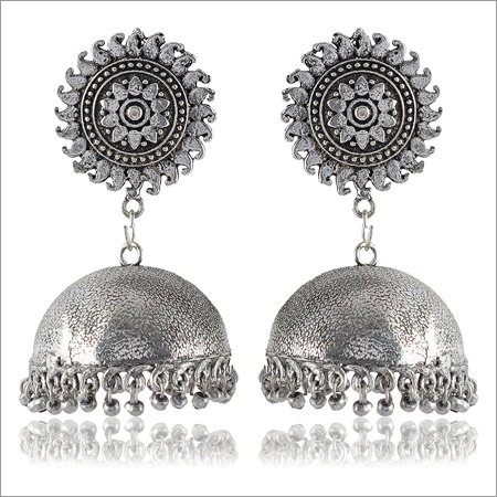Silver Brass Jhumki Earrings