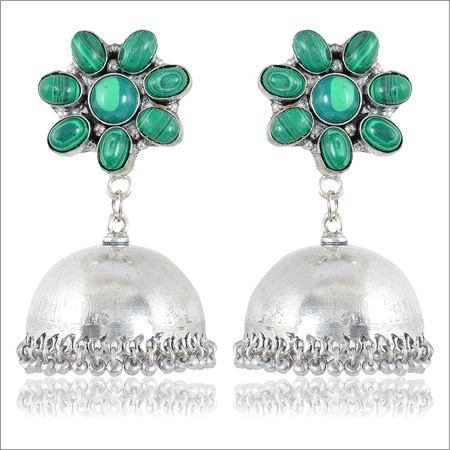 Ladies Green and Silver Brass Earrings