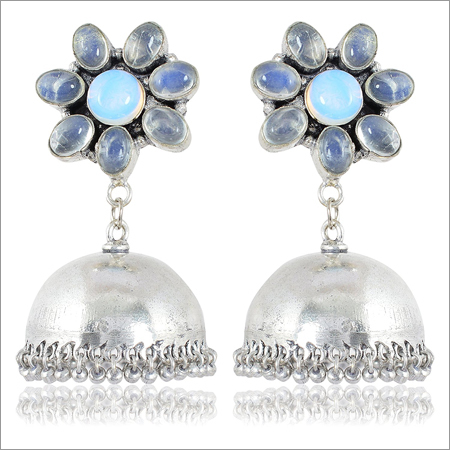 Blue and Silver Brass Jhumki Earrings