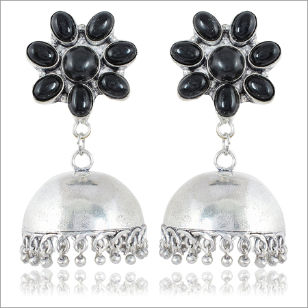 Black And Silver Brass Jhumki Earring