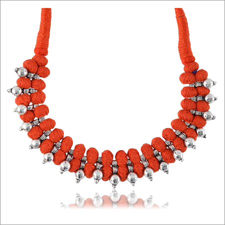 Ladies Trendy Red Fabric Strand Necklace