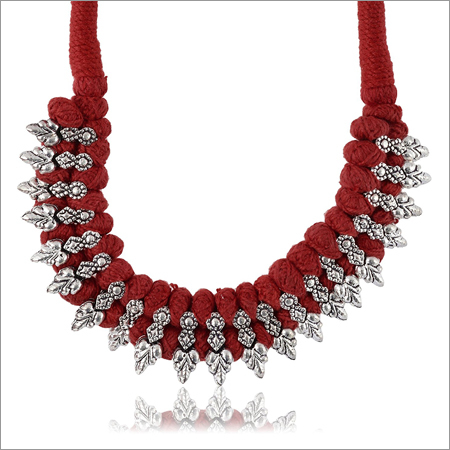 Trendy Maroon Fabric Strand Necklace