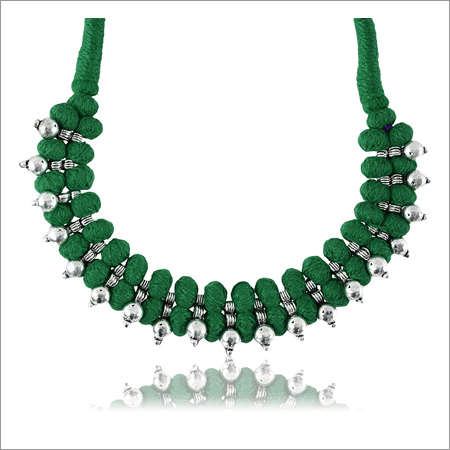 Ladies Trendy Green Fabric Strand Necklace