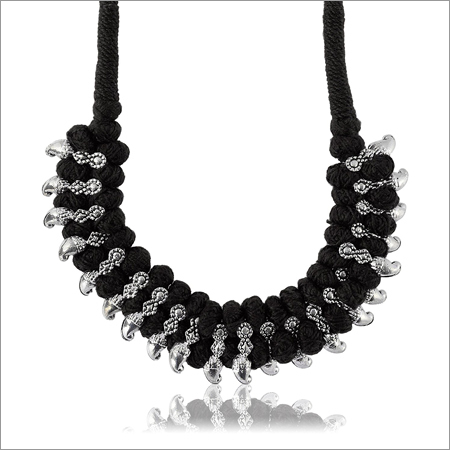 Black and Fabric Strand Necklace