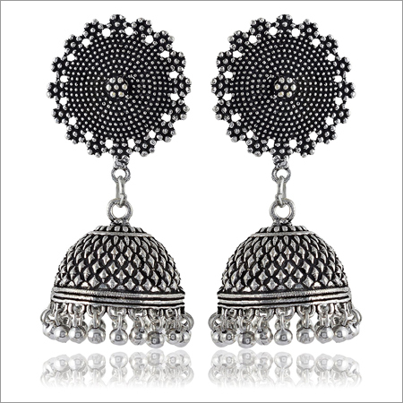 Ladies Trendy Oxidised Silver Brass Earrings
