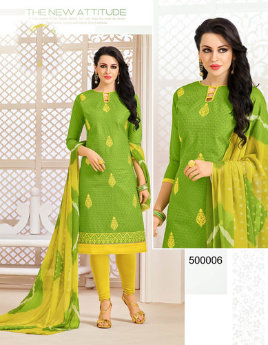 Exclusive Designer Suit - Cotton Top 42 Inch, Cotton Bottom 2 Mtr, Green, Chiffon Dupatta 2.1 Mtr | Elegant Design, Soft Fabric, Comfortable Fit