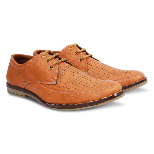 Brown Formal Lace Up Shoes - PU Leather, Tan, Low Heel | Elegant Design, Durable Material, Comfortable Fit, Stylish Look