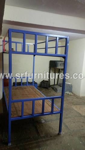 Iron Bunker Cot Bed - Stainless Steel, Rattan Wood, Blue Finish | Easy to Clean, Eco-Friendly, American Style, Machine Cut