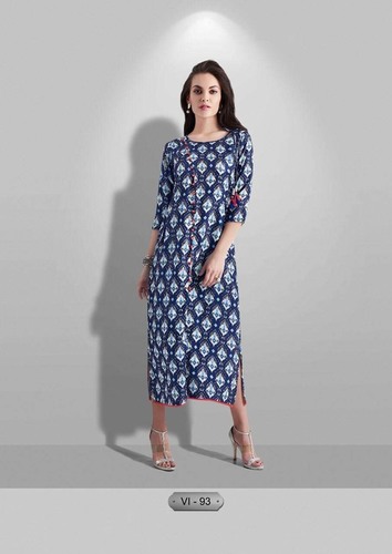 Cotton Plain Kurti - Full Sleeves, Customized Sizes Available | Modern Ethnic Style with Lace Decoration, All Season Wear