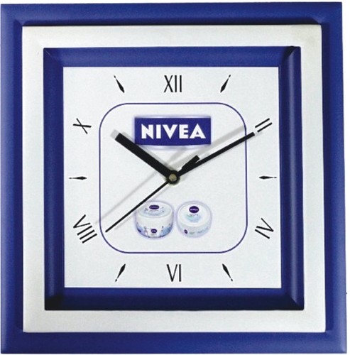 Promotional Square Wall Clock - Plastic, 9.5 x 9.5 inches, Black & White/Blue | Superior Quality, Durable Design, Customizable Options