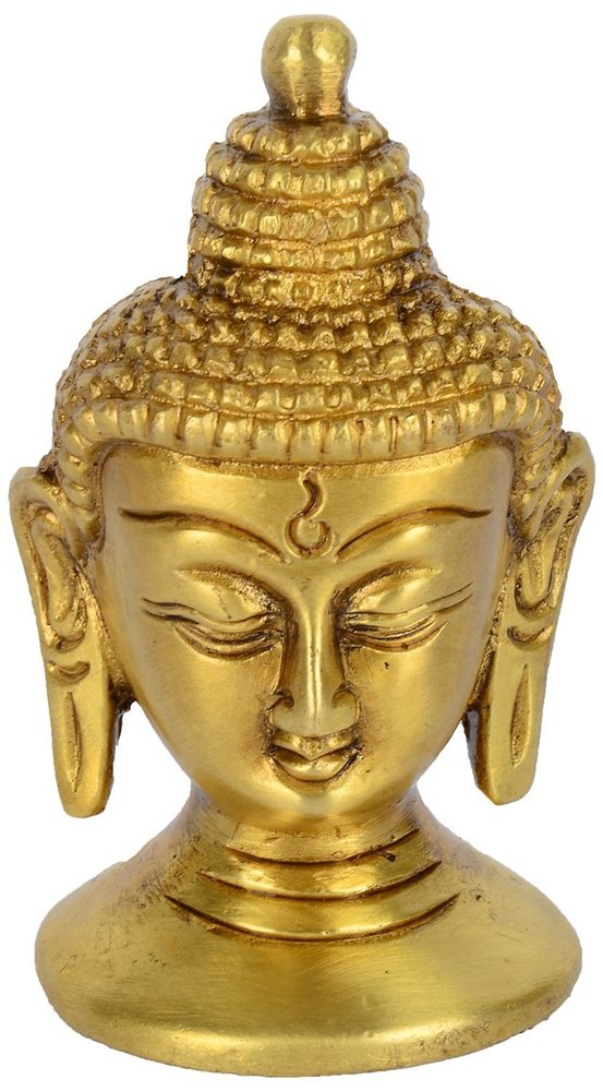 Aesthetic Decors Brass Buddha Head Idol - Brass Material 7 cm x 5 cm x 4 cm Size Golden Color | Acid Resistant Durable Eco-Friendly Scratch Resistant Lightweight Hygienic