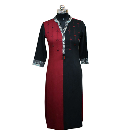 Rayon Fabric Kurti With Handwork