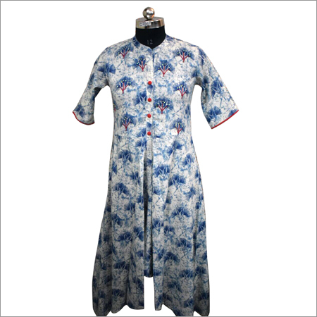 Cotton Katha Fabric With Handwork Long Kurti