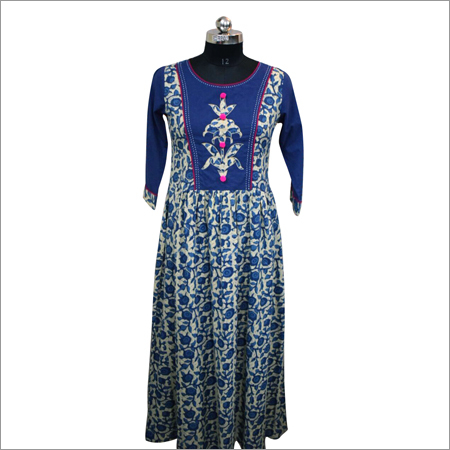 Cotton Katha Fabric Long Kurti With Applik Work