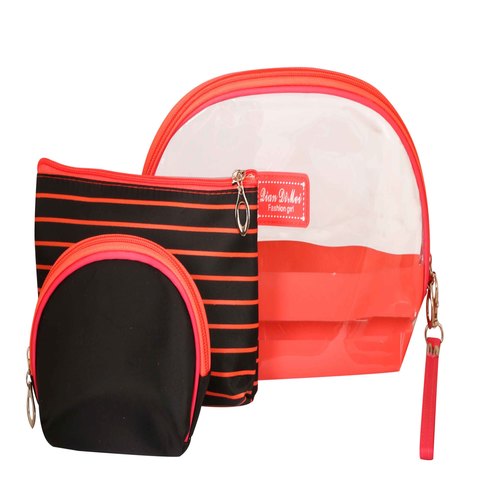 Toiletry Pouches - Nylon Material, 26x9x16 cm Size - Customized Red Design, Stylish and Functional