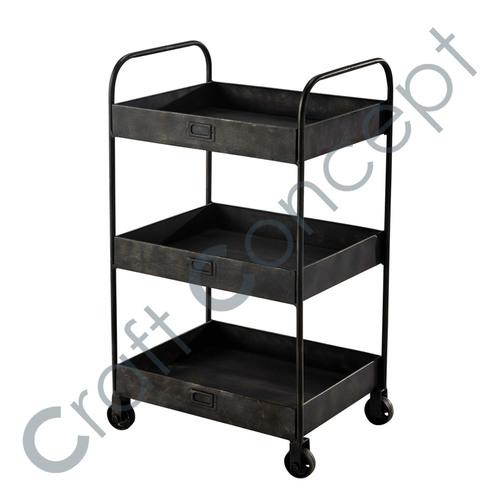 Trolley With Casters In Black Iron No Assembly Required
