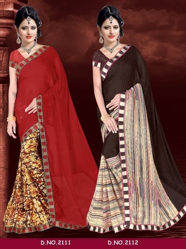 Prem Ratan vol21 - Smei Weightless Printed Saree, 6.00 Mtr with Stitched Lace | Regular Wear, Machine Washable, Suitable for All Seasons