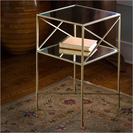 Brass Plated Iron And Glass Square Side Table