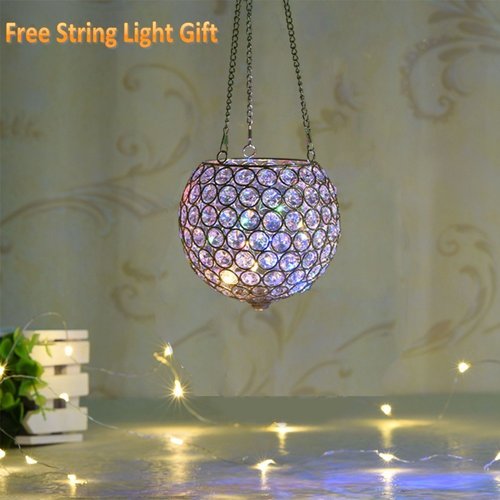 Gold Hanging Crystal Candle Lantern Flower Vase for Christmas