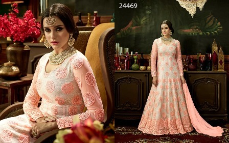 Heavy Designed Pink Anarkali Suit Decoration Material: Beads