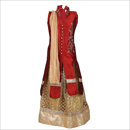 Lehanga - Silk Blend, 50 Inches, Maroon | Handcrafted Embroidery, Elegant Design, Comfortable Fit