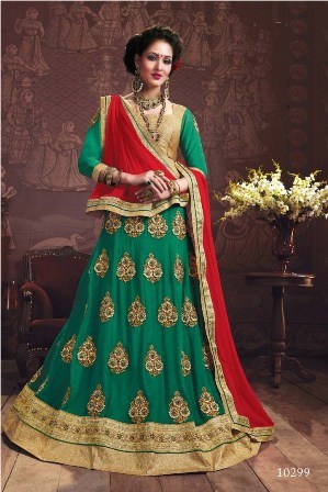 Bridal Wear Green Lehenga Choli Decoration Material: Beads