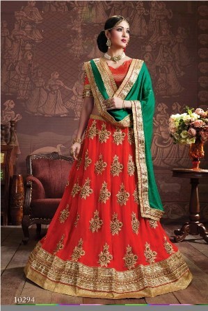 Red Georgette Bridal Wear Lehenga Choli - Customized Size Options | Modern Embroidered Design, Beaded Lace and Feather Decoration, Full Sleeves