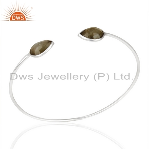 Labradorite Gemstone Cuff Bangle - 925 Sterling Silver 2.5 Inch Size Lightweight Design