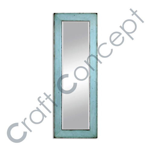 Blue Wooden Rectangle Mirror - Glass and Wood Materials, Eco-Friendly and Versatile Design | Contemporary Style with Destructured Aesthetic, Indoor Home Furniture