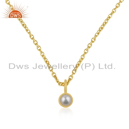 Designer Gold Plated Silver Natural Pearl Pendant Necklace Jewelry Size: 18 Inch Chain