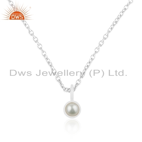 Natural Pearl White Rhodium Plated Silver Chain Pendant Jewelry Weight: 2.475 Grams (G)