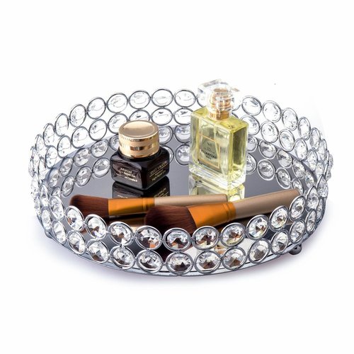 Feyarl Crystal Beads Cosmetic Tray Round Jewelry