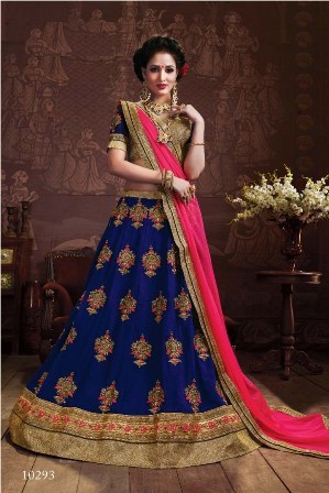 Navy Blue Georgette Lehenga - Customized Sizes, Traditional Full Sleeves | Beaded Lace, Feather Decoration, Modern Style