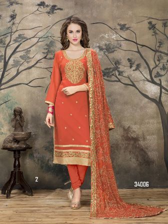 Orange Churidar Salwar Suit - Cotton Embroidered Fabric, Full Sleeves, Custom Sizes Available | Modern Ethnic Design with Bead Decoration, All Season Use