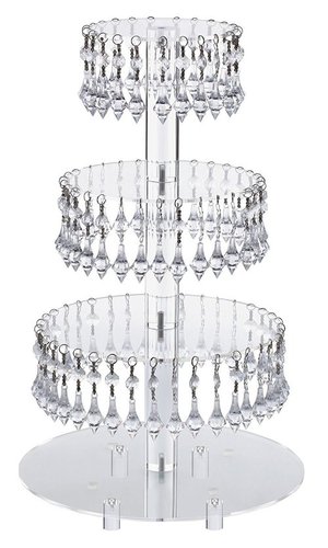 Jusalpha 4 Tier Acrylic Cupcake Tower Stand with Hanging Crystal